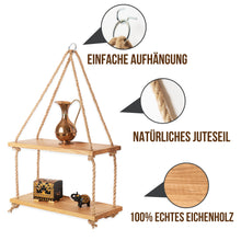 Laden Sie das Bild in den Galerie-Viewer, Hängeregal Eiche 40cm mit Juteseil