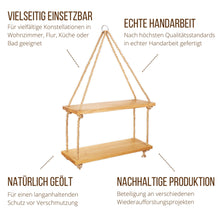 Laden Sie das Bild in den Galerie-Viewer, Hängeregal Eiche 40cm mit Juteseil