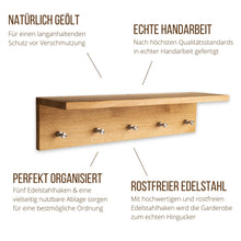 Laden Sie das Bild in den Galerie-Viewer, Garderobenleiste Eiche mit Ablage