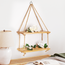 Laden Sie das Bild in den Galerie-Viewer, Hängeregal Eiche 40cm mit Juteseil