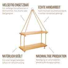 Laden Sie das Bild in den Galerie-Viewer, Hängeregal Eiche 40cm mit Juteseil
